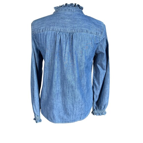 Talbots Petite ruffle neck long sleeve denim popover top women's size SP - Picture 4 of 10